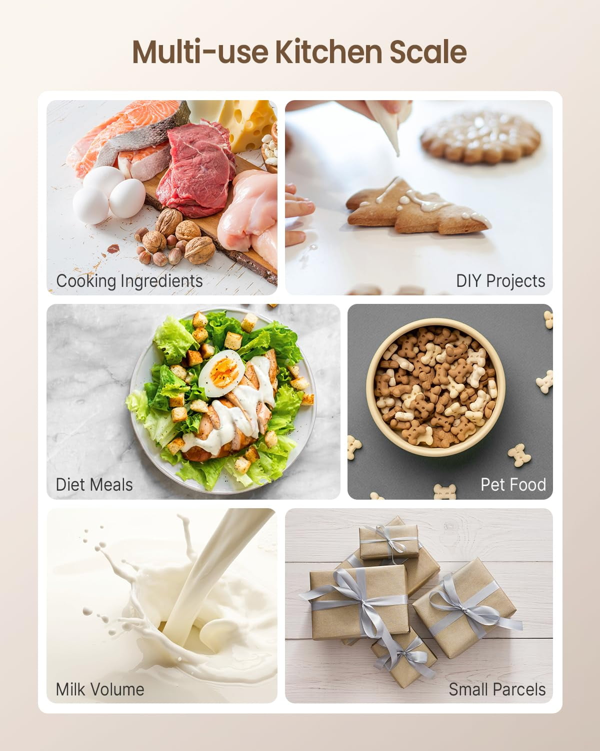 Digital Kitchen Food Scale, 7 Units with Tare Function, Stainless Steel, 11lb