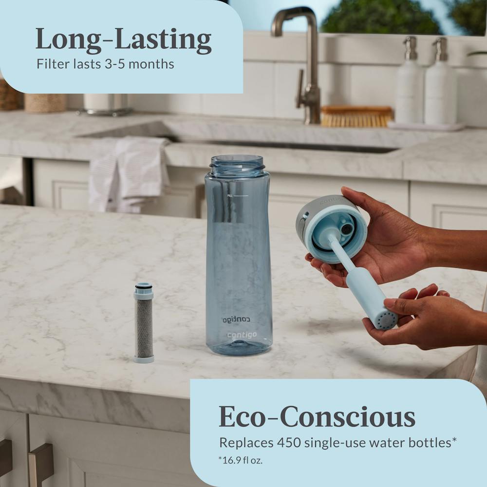 Contigo® Wells Plastic Filter Water Bottle with AUTOSPOUT® Straw Lid and Replacement Filter, 24 Oz. - Dark Ice & Purity
