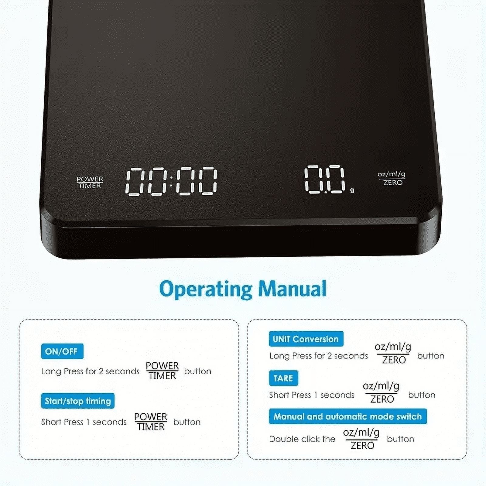 Digital Coffee Scale with Timer LED Screen Espresso USB 3kg Max.Weighing 0.1g High Precision Measures in Oz/ml/g Kitc...