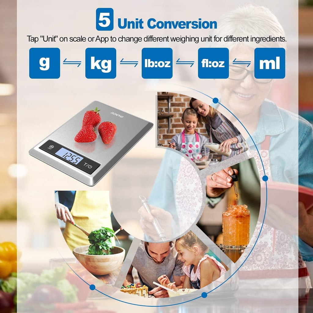 Digital Food Scale with App, Bluetooth Smart Kitchen Scale, Stainless Steel