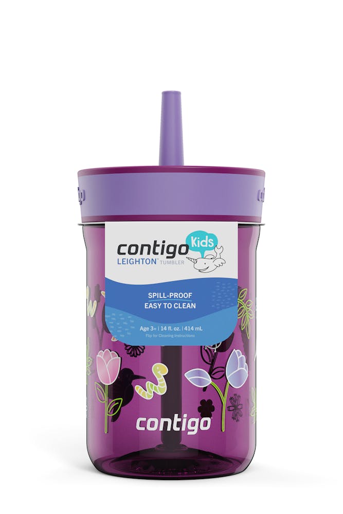 Contigo® Kids Leighton Spill-Proof Tumbler with Straw, 14 oz - Grape Amethyst with Tulips