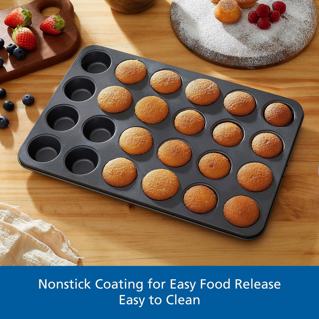 24 Cavity Mini Muffin Pan, Non-Stick Bakeware,1.8 inch Diameter Cups,Gray,Carbon Steel