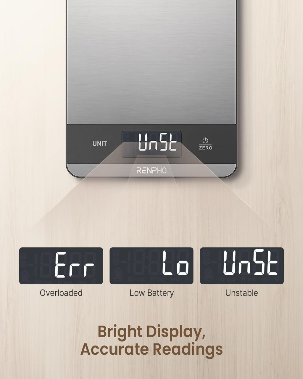 Digital Kitchen Food Scale, 7 Units with Tare Function, Stainless Steel, 11lb
