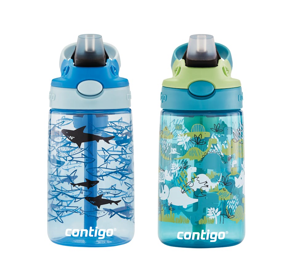 Kids Straw Water Bottle with AUTOSPOUT® Lid, 14oz - Dinos & Sharks