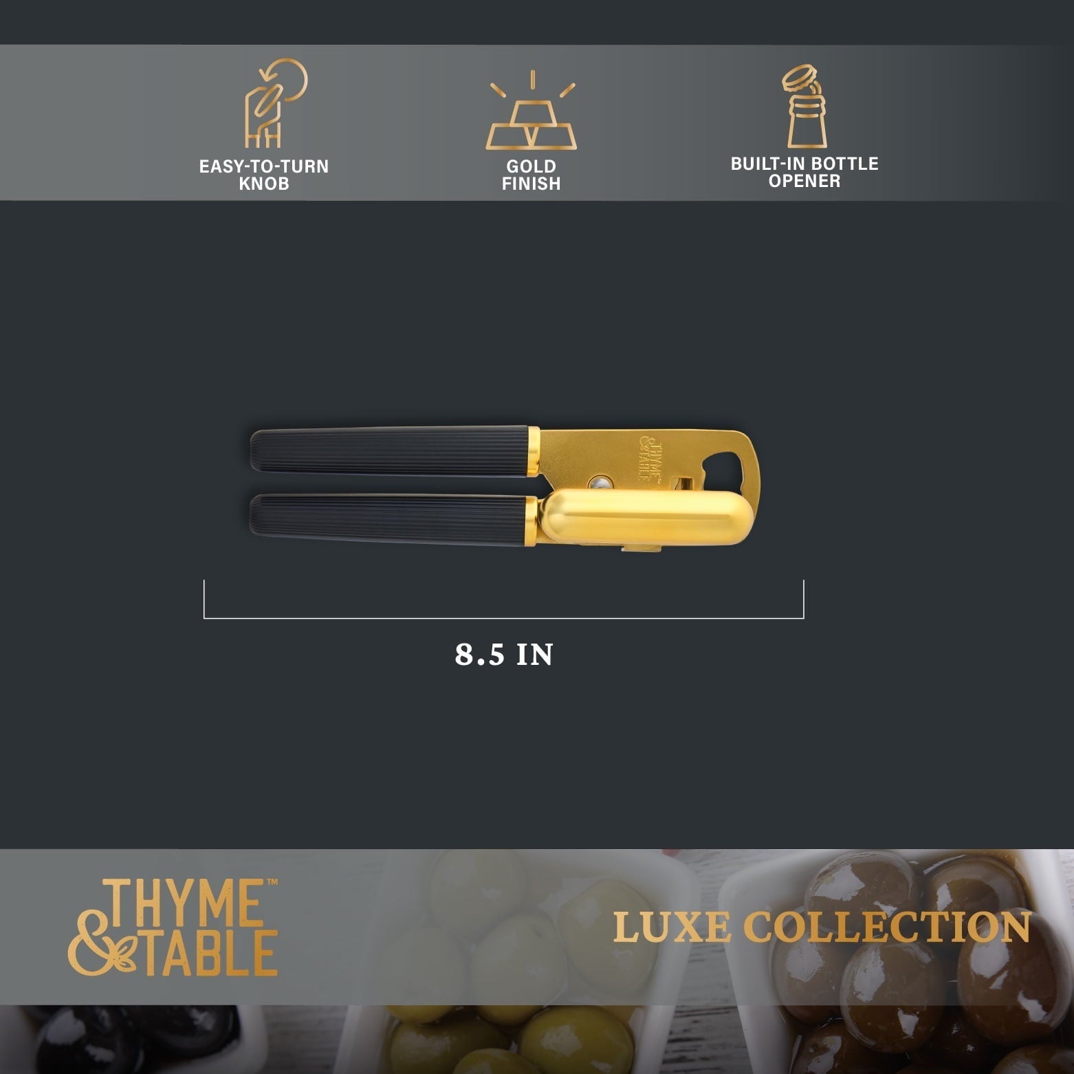 Stainless Steel Manual Can Opener with Gold Finish