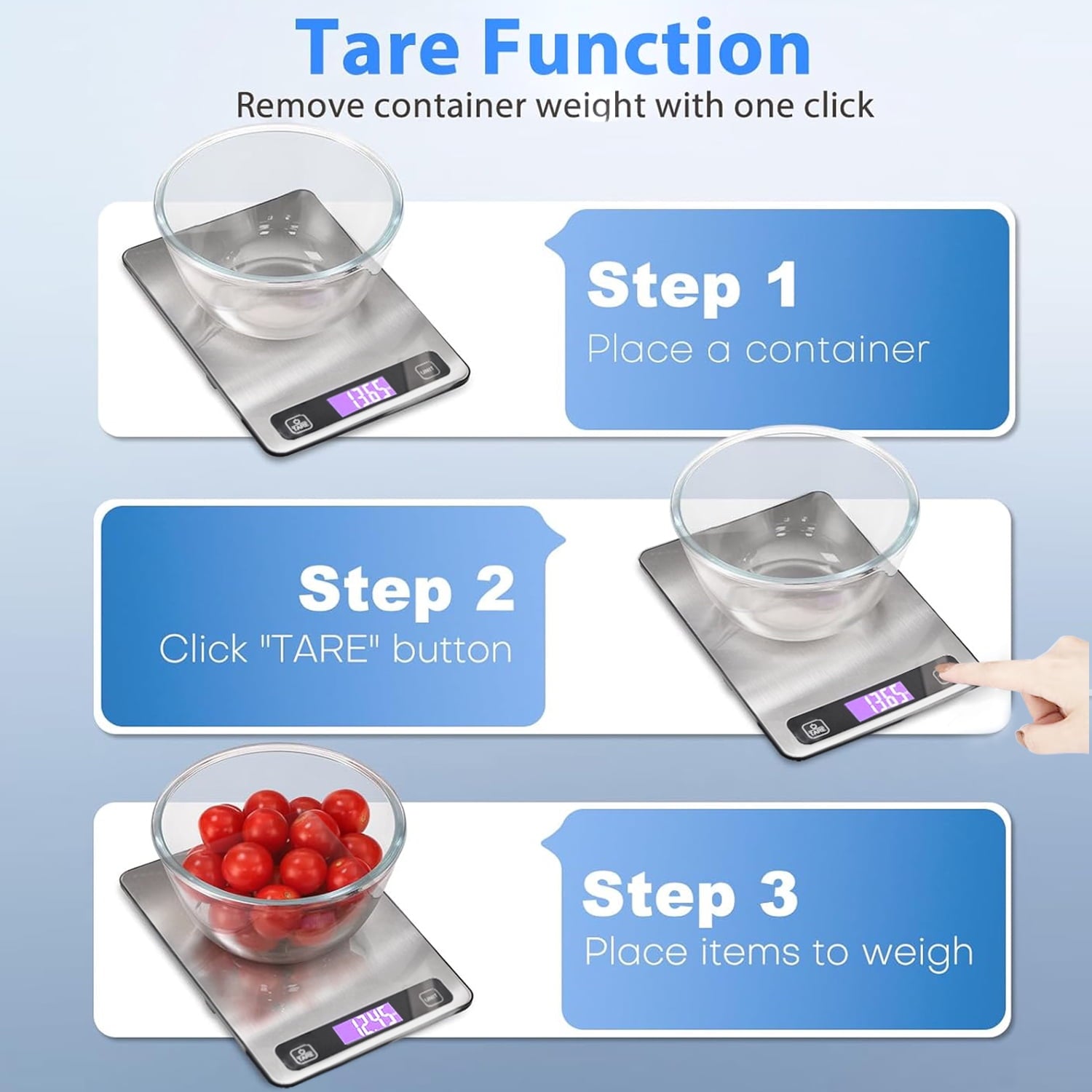 Food Scale, Digital Kitchen Scales 10kg/22lb with Large LCD Display, Food Weighing Scales for Baking, Weight L...