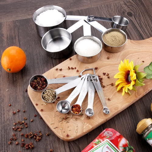 13-Piece Stainless Steel Measuring Cups and Spoons Set, 5 Stainless Steel Measuring Cups,6 Stainless Steel Mea...