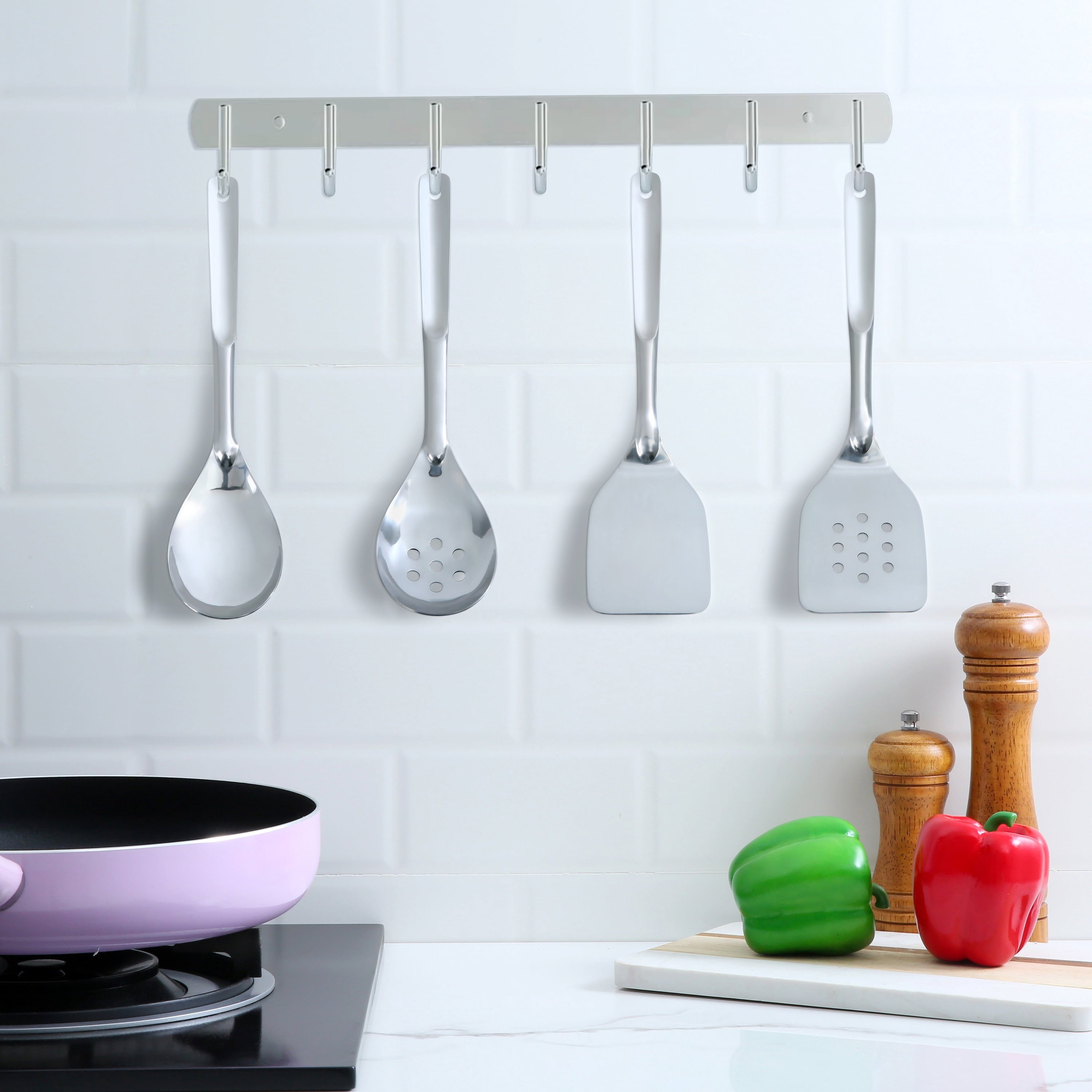 Stainless Steel 4-Piece Utensil Set: Includes Spatula, Slotted Spatula, Spoon, and Slotted Spoon
