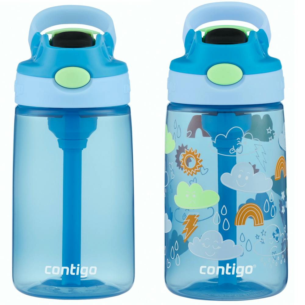 Contigo® Kids Water Bottle with Redesigned AUTOSPOUT® Straw, 14 oz, 2 pack - Blue Poppy Periwinkle & Clouds