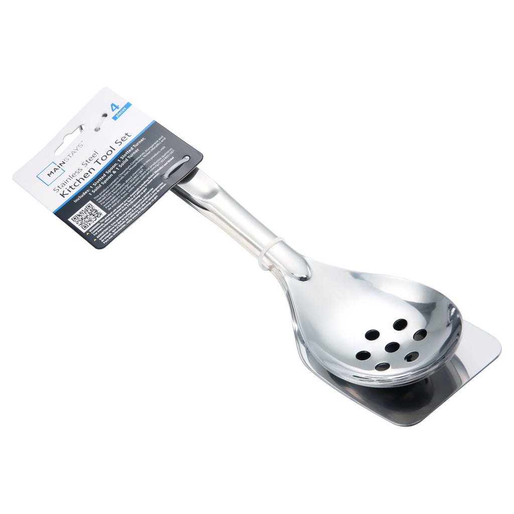 Stainless Steel 4-Piece Utensil Set: Includes Spatula, Slotted Spatula, Spoon, and Slotted Spoon