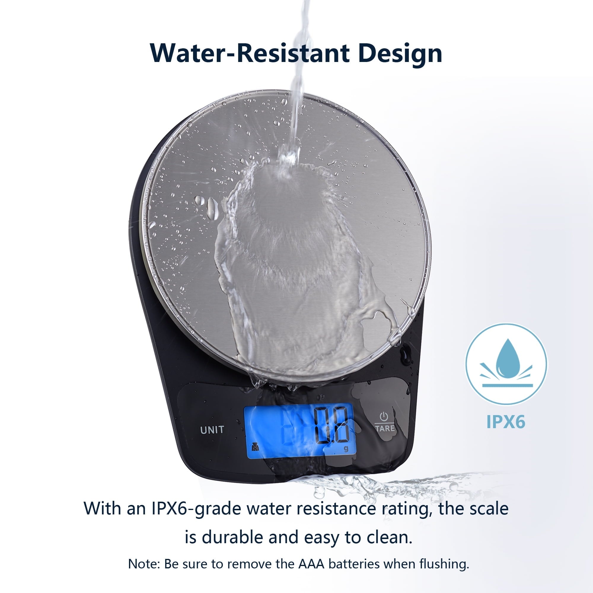 Digital Kitchen Scale with Blue Backlit, Black