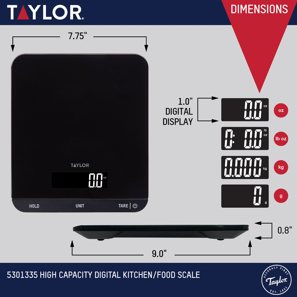 33 LB Kitchen Glass Digital Scales Black