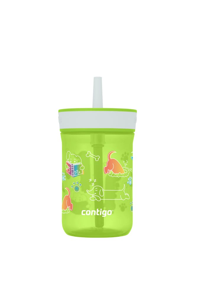 Contigo® Kids Leighton Spill-Proof Tumbler with Straw, 14 oz - Cool Lime Macaroon with Dogs Doing Things