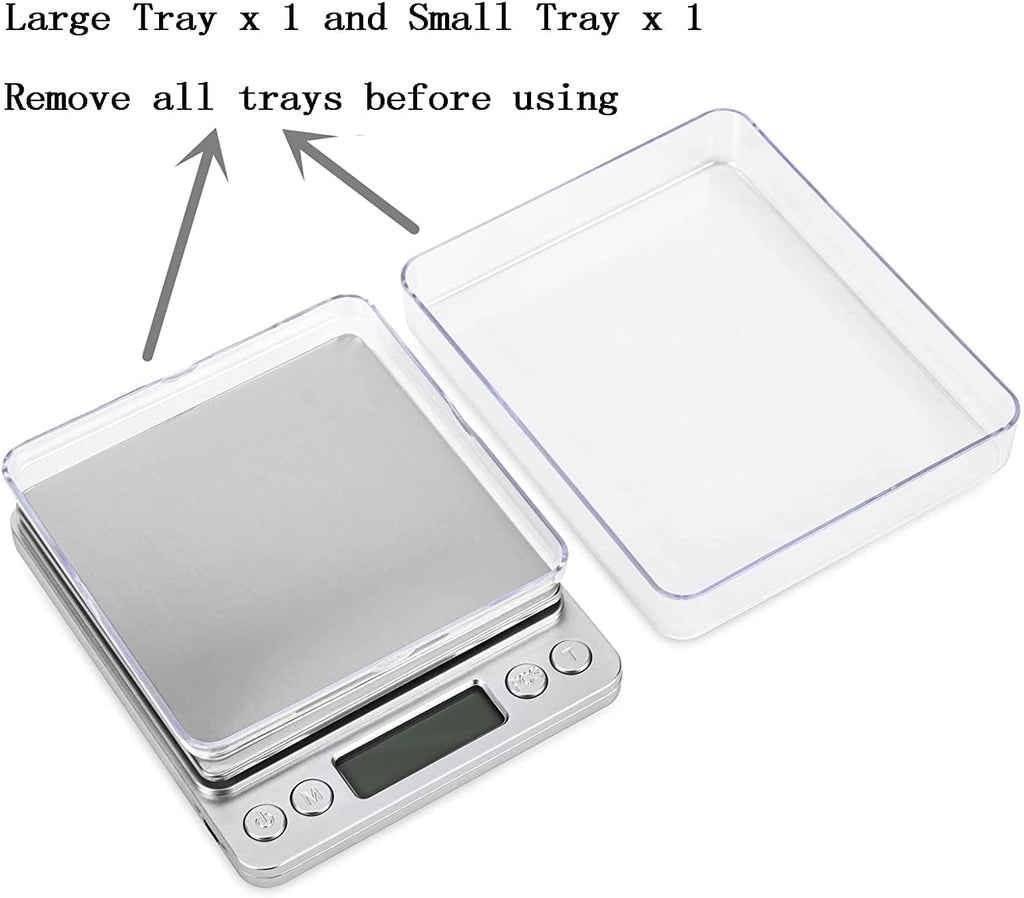 500g/ 0.01g Small Pocket Jewelry Scale, Digital Kitchen Scale with 2 Trays, Stainless Steel Gram Scales Weight Gram a...